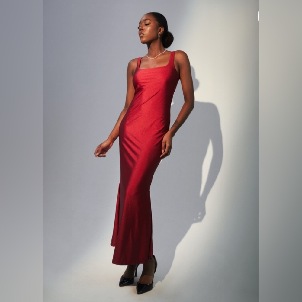Klassy Network Red Lux Square Neck Tank Brami Maxi Dress